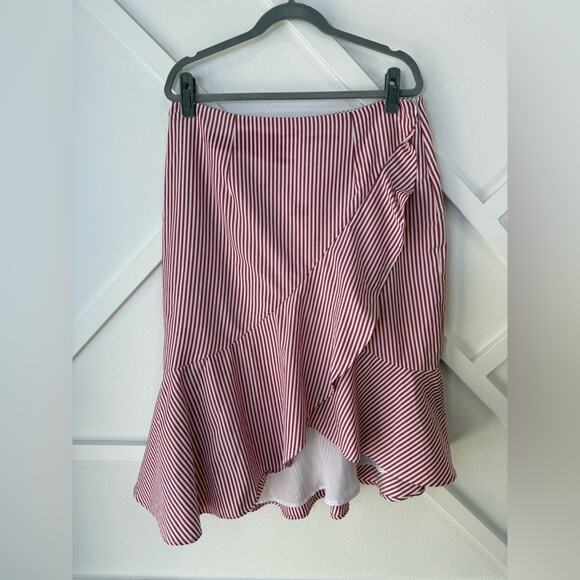 WAYF Naples Ruffled Red And White Striped Faux-Wrap Skirt Size XL - Picture 2 of 10
